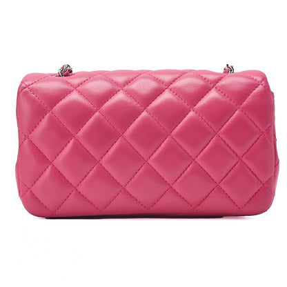 CHANEL Lambskin Mini Matelasse 17cm Single Flap Chain Shoulder Bag Pink Silver-Tone Hardware, Pre-Owned