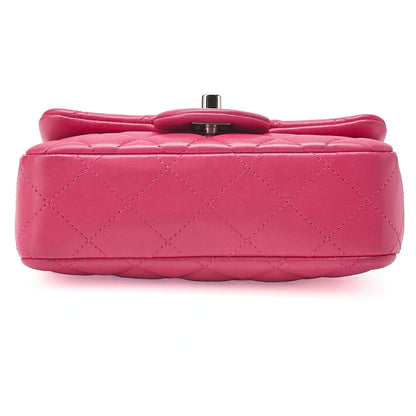 CHANEL Lambskin Mini Matelasse 17cm Single Flap Chain Shoulder Bag Pink Silver-Tone Hardware, Pre-Owned