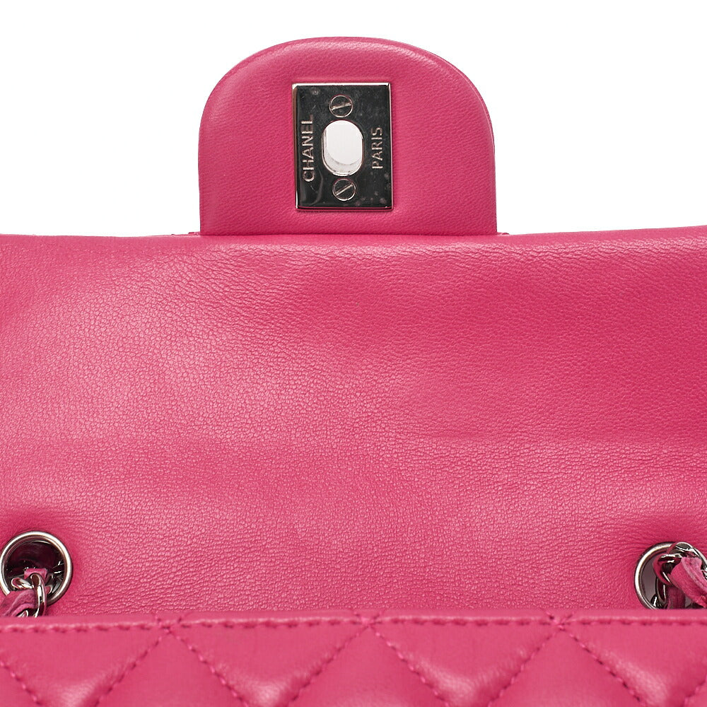 CHANEL Lambskin Mini Matelasse 17cm Single Flap Chain Shoulder Bag Pink Silver-Tone Hardware, Pre-Owned