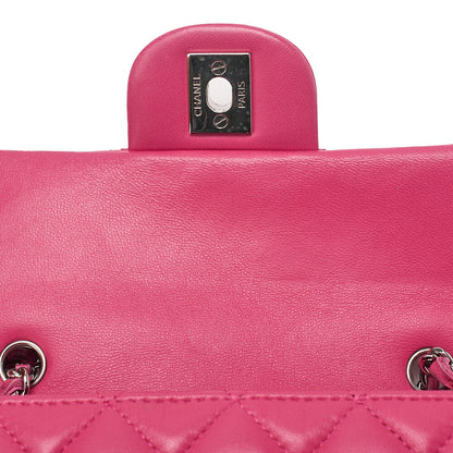 CHANEL Lambskin Mini Matelasse 17cm Single Flap Chain Shoulder Bag Pink Silver-Tone Hardware, Pre-Owned