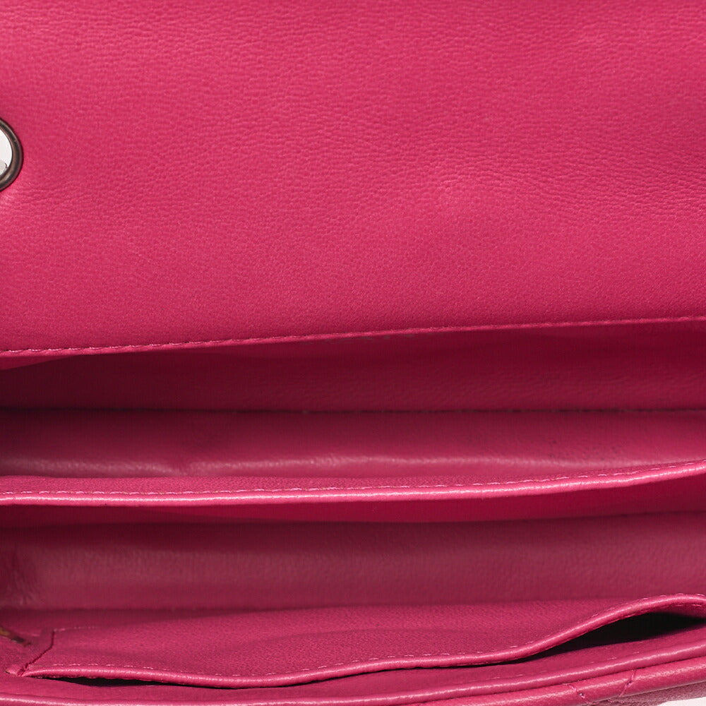 CHANEL Lambskin Mini Matelasse 17cm Single Flap Chain Shoulder Bag Pink Silver-Tone Hardware, Pre-Owned