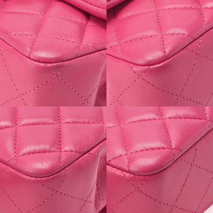 CHANEL Lambskin Mini Matelasse 17cm Single Flap Chain Shoulder Bag Pink Silver-Tone Hardware, Pre-Owned