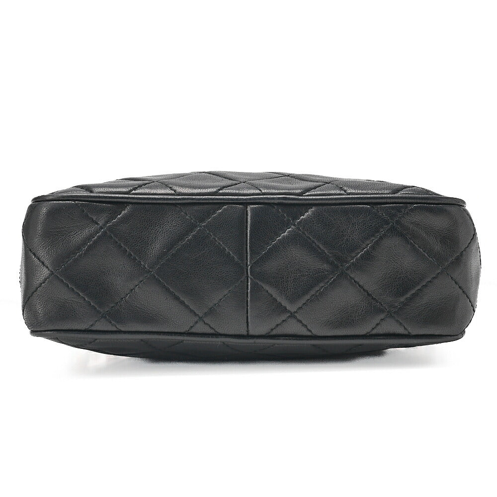 CHANEL Lambskin Matelasse with Fringe Chain Shoulder Black Gold-Tone Hardware, Pre-Owned