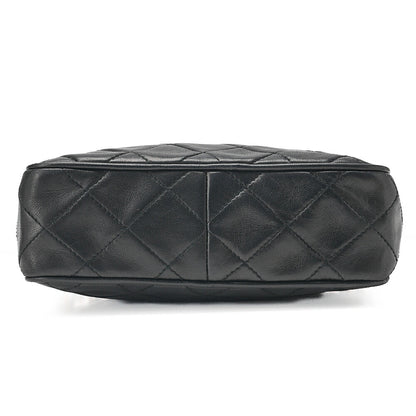 CHANEL Lambskin Matelasse with Fringe Chain Shoulder Black Gold-Tone Hardware, Pre-Owned