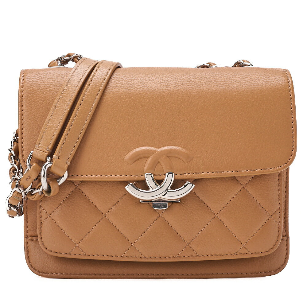 CHANEL Caviar Skin Half Coco Mark Chain Shoulder Bag Beige Silver-Tone Hardware, Pre-Owned