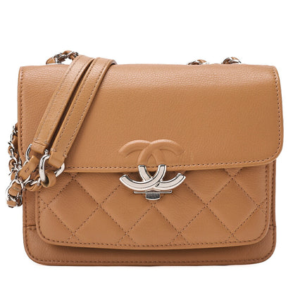 CHANEL Caviar Skin Half Coco Mark Chain Shoulder Bag Beige Silver-Tone Hardware, Pre-Owned