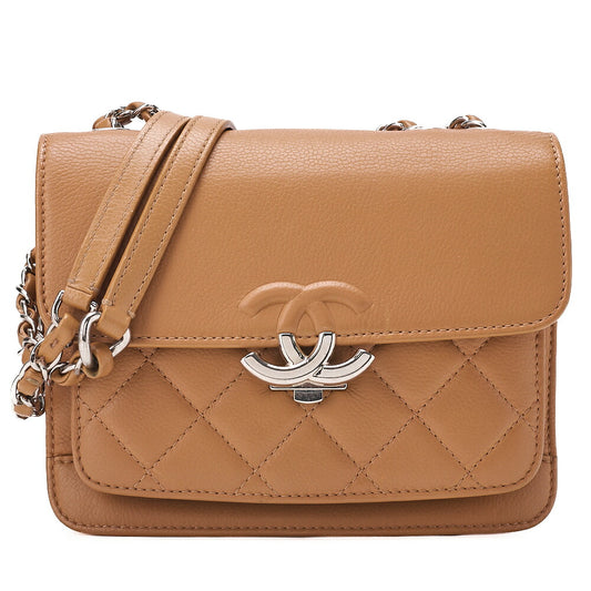 CHANEL Caviar Skin Half Coco Mark Chain Shoulder Bag Beige Silver-Tone Hardware, Pre-Owned