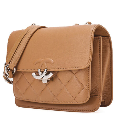 CHANEL Caviar Skin Half Coco Mark Chain Shoulder Bag Beige Silver-Tone Hardware, Pre-Owned