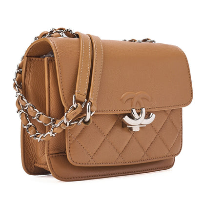 CHANEL Caviar Skin Half Coco Mark Chain Shoulder Bag Beige Silver-Tone Hardware, Pre-Owned