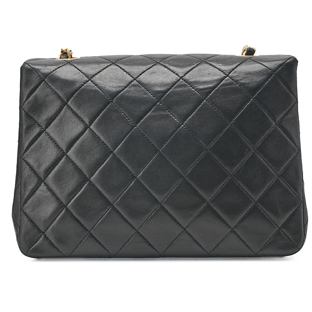 CHANEL Lambskin Mini Matelasse 20cm Single Flap Chain Shoulder Bag Black Gold-Tone Hardware, Pre-Owned