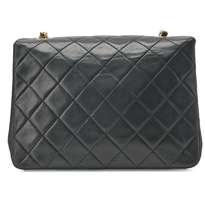 CHANEL Lambskin Mini Matelasse 20cm Single Flap Chain Shoulder Bag Black Gold-Tone Hardware, Pre-Owned
