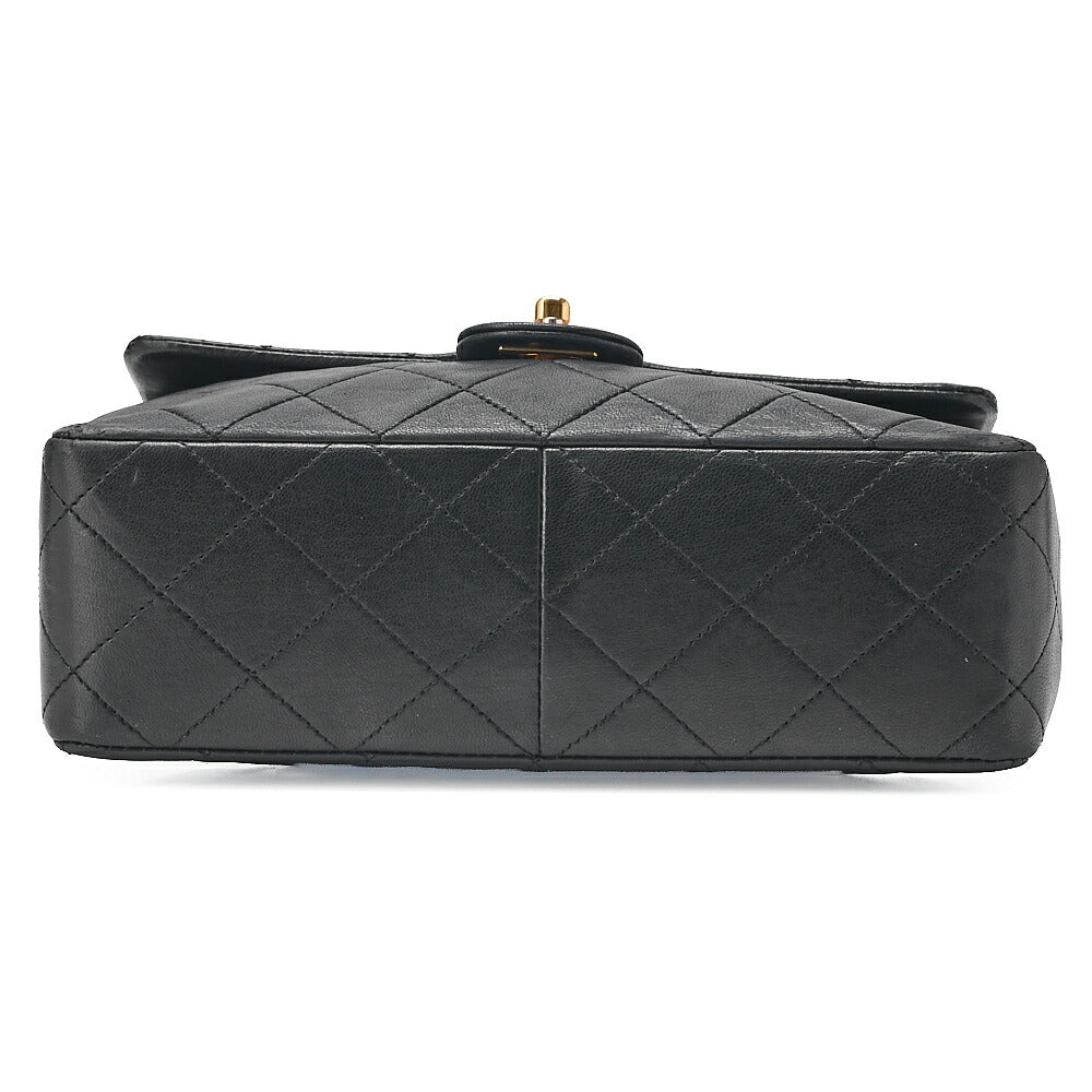 CHANEL Lambskin Mini Matelasse 20cm Single Flap Chain Shoulder Bag Black Gold-Tone Hardware, Pre-Owned