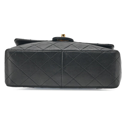 CHANEL Lambskin Mini Matelasse 20cm Single Flap Chain Shoulder Bag Black Gold-Tone Hardware, Pre-Owned