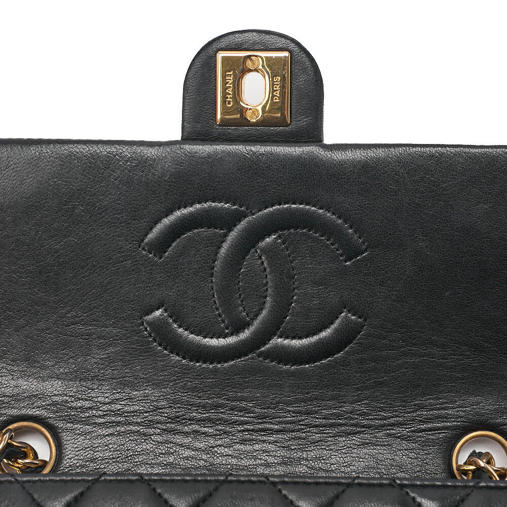 CHANEL Lambskin Mini Matelasse 20cm Single Flap Chain Shoulder Bag Black Gold-Tone Hardware, Pre-Owned