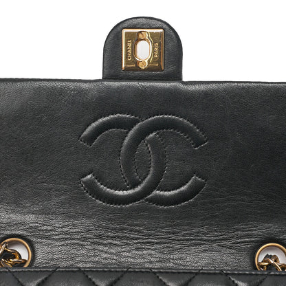 CHANEL Lambskin Mini Matelasse 20cm Single Flap Chain Shoulder Bag Black Gold-Tone Hardware, Pre-Owned