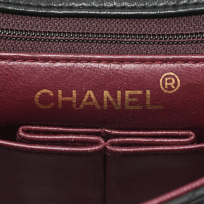 CHANEL Lambskin Mini Matelasse 20cm Single Flap Chain Shoulder Bag Black Gold-Tone Hardware, Pre-Owned