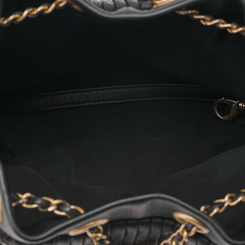 CHANEL Lambskin V-Stitch Drawstring Shoulder Bag Black Gold-Tone Hardware, Pre-Owned