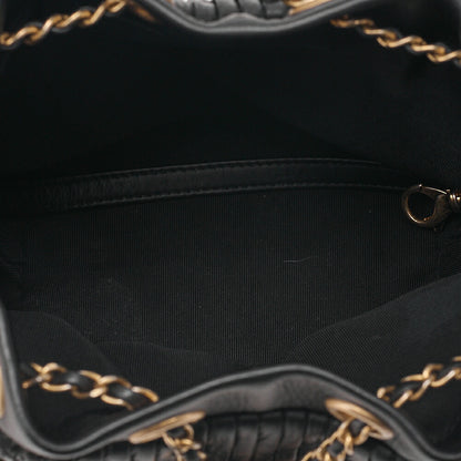 CHANEL Lambskin V-Stitch Drawstring Shoulder Bag Black Gold-Tone Hardware, Pre-Owned