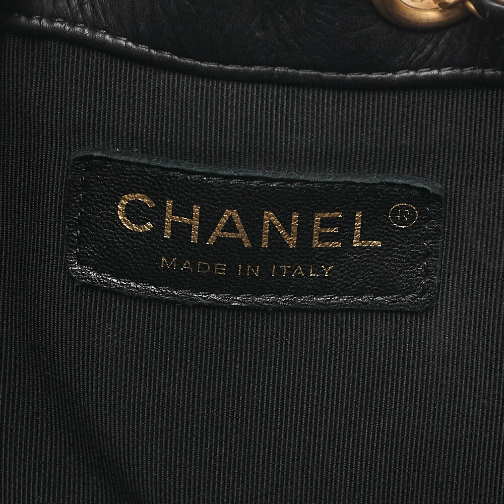 CHANEL Lambskin V-Stitch Drawstring Shoulder Bag Black Gold-Tone Hardware, Pre-Owned