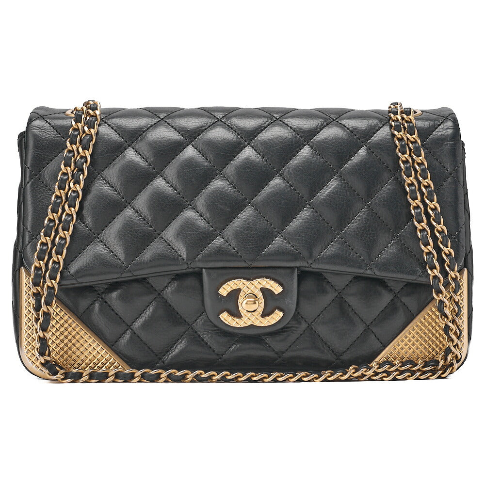 CHANEL Calfskin Matelasse Biju Coco Chain Shoulder Black Gold-Tone Hardware, Pre-Owned