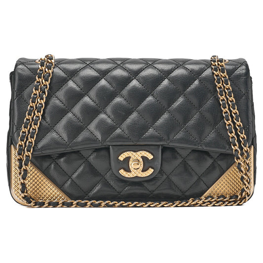 CHANEL Calfskin Matelasse Biju Coco Chain Shoulder Black Gold-Tone Hardware, Pre-Owned