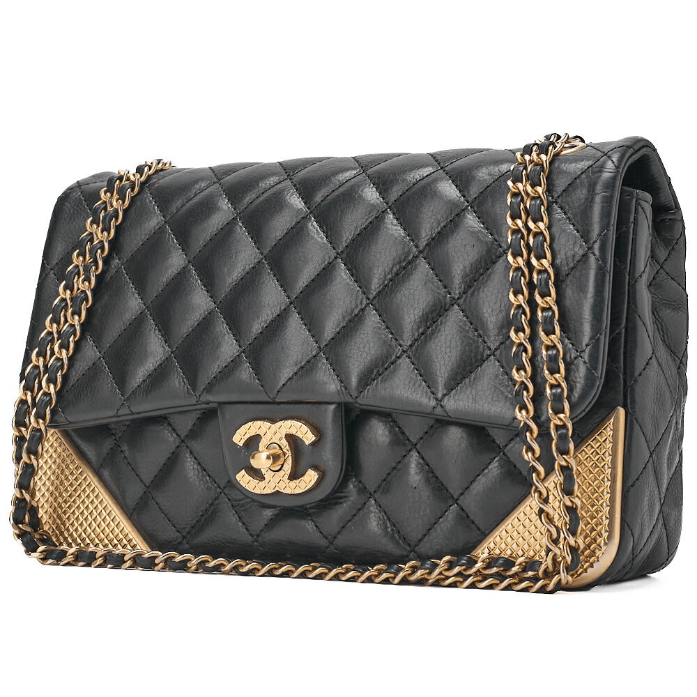 CHANEL Calfskin Matelasse Biju Coco Chain Shoulder Black Gold-Tone Hardware, Pre-Owned