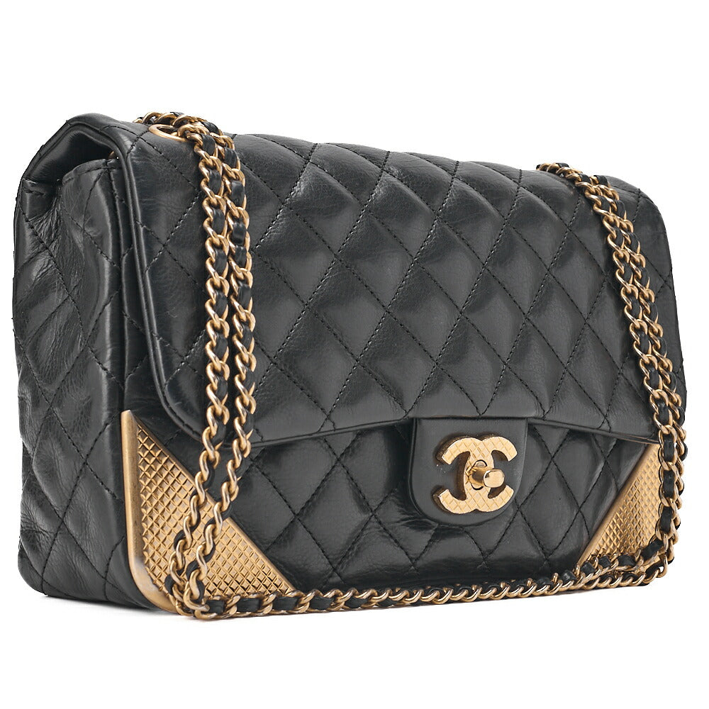 CHANEL Calfskin Matelasse Biju Coco Chain Shoulder Black Gold-Tone Hardware, Pre-Owned