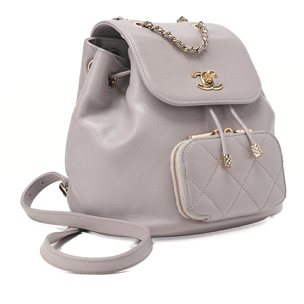 CHANEL Caviar Skin Matelasse Coco Mark Chain Backpack Gray Gold-Tone Hardware, Pre-Owned