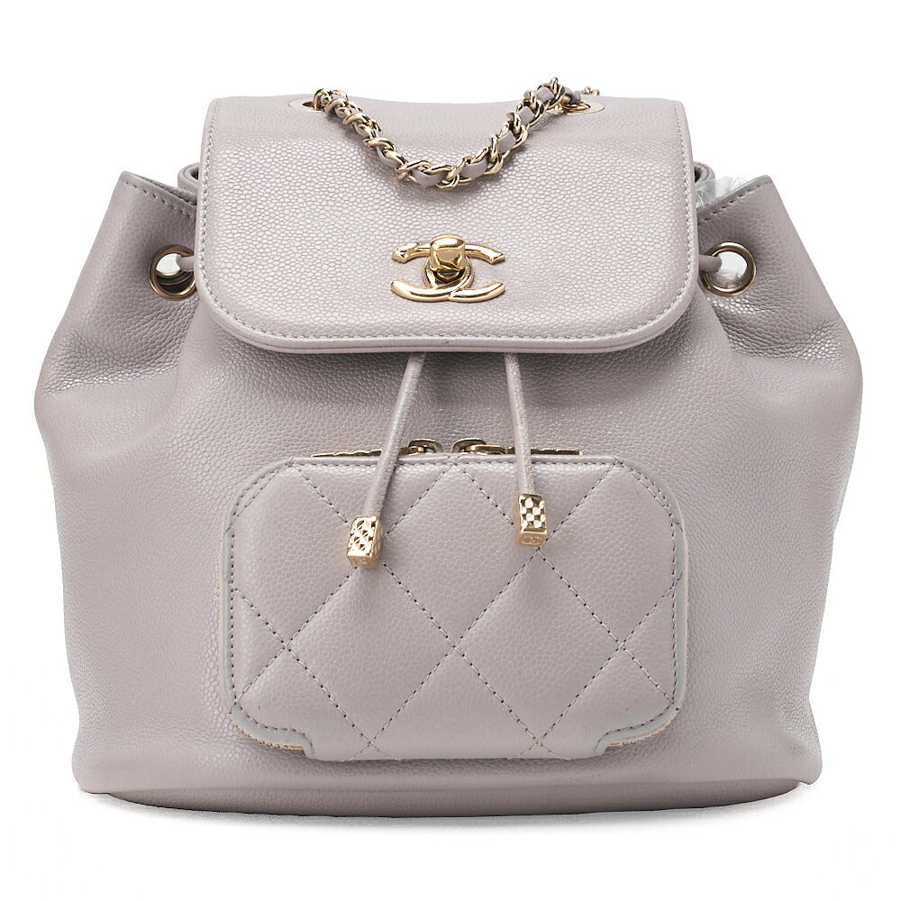 CHANEL Caviar Skin Matelasse Coco Mark Chain Backpack Gray Gold-Tone Hardware, Pre-Owned