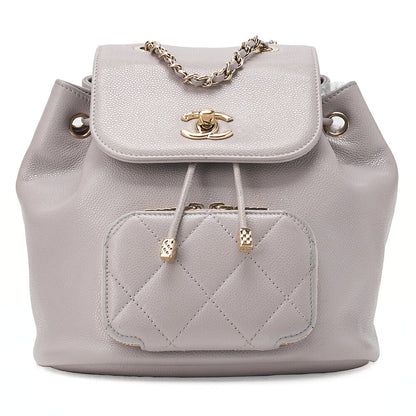 CHANEL Caviar Skin Matelasse Coco Mark Chain Backpack Gray Gold-Tone Hardware, Pre-Owned