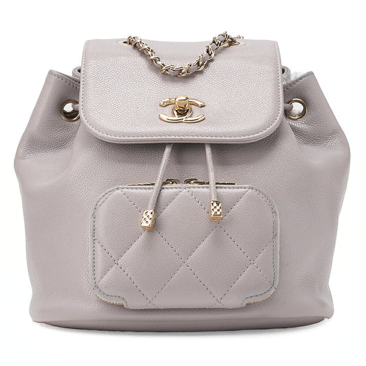 CHANEL Caviar Skin Matelasse Coco Mark Chain Backpack Gray Gold-Tone Hardware, Pre-Owned