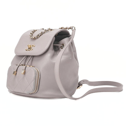 CHANEL Caviar Skin Matelasse Coco Mark Chain Backpack Gray Gold-Tone Hardware, Pre-Owned