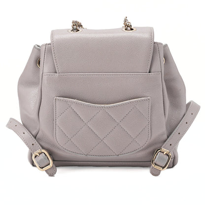 CHANEL Caviar Skin Matelasse Coco Mark Chain Backpack Gray Gold-Tone Hardware, Pre-Owned