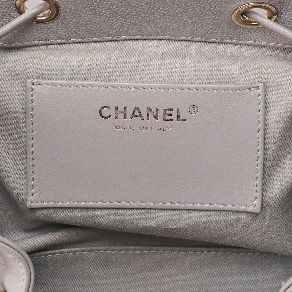 CHANEL Caviar Skin Matelasse Coco Mark Chain Backpack Gray Gold-Tone Hardware, Pre-Owned