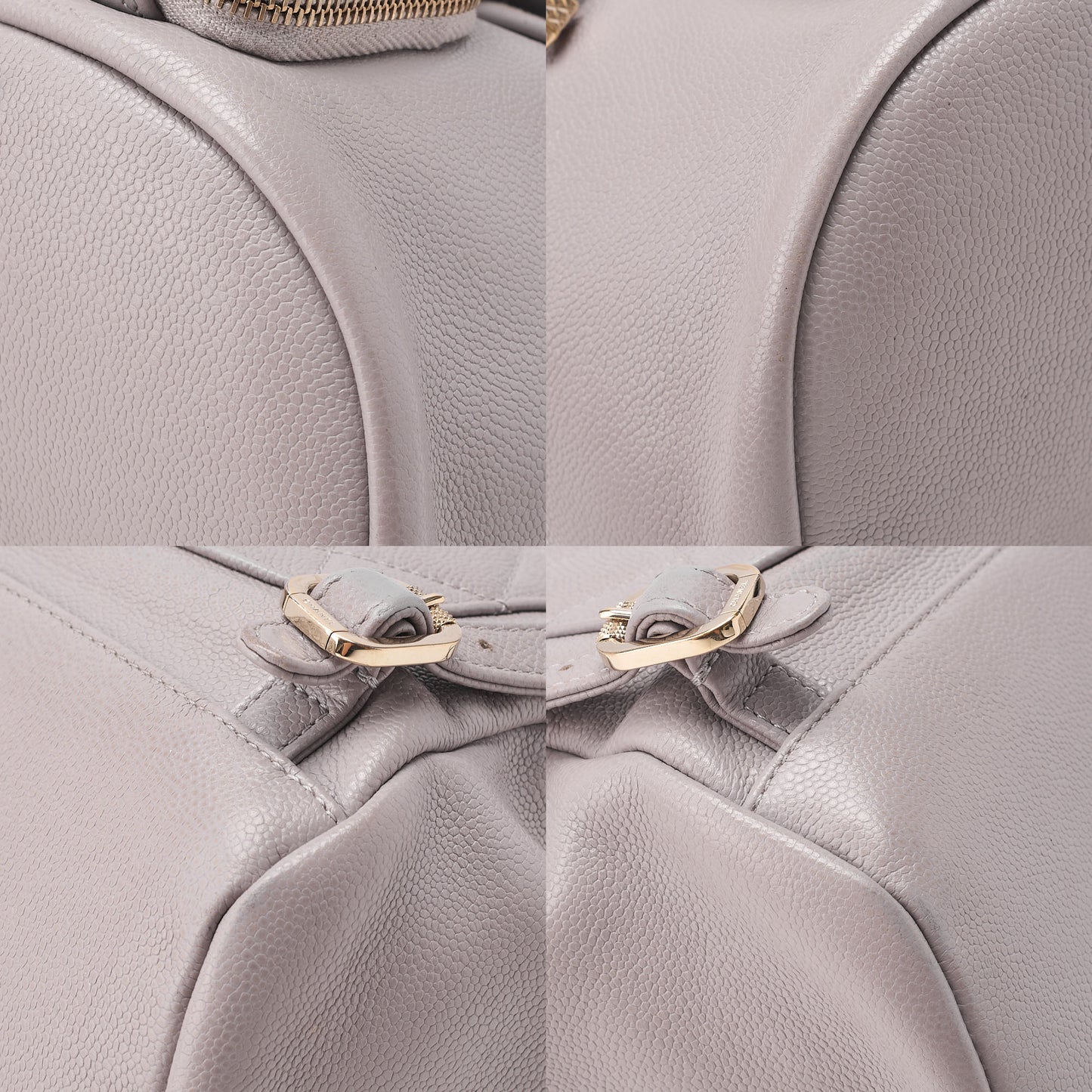 CHANEL Caviar Skin Matelasse Coco Mark Chain Backpack Gray Gold-Tone Hardware, Pre-Owned