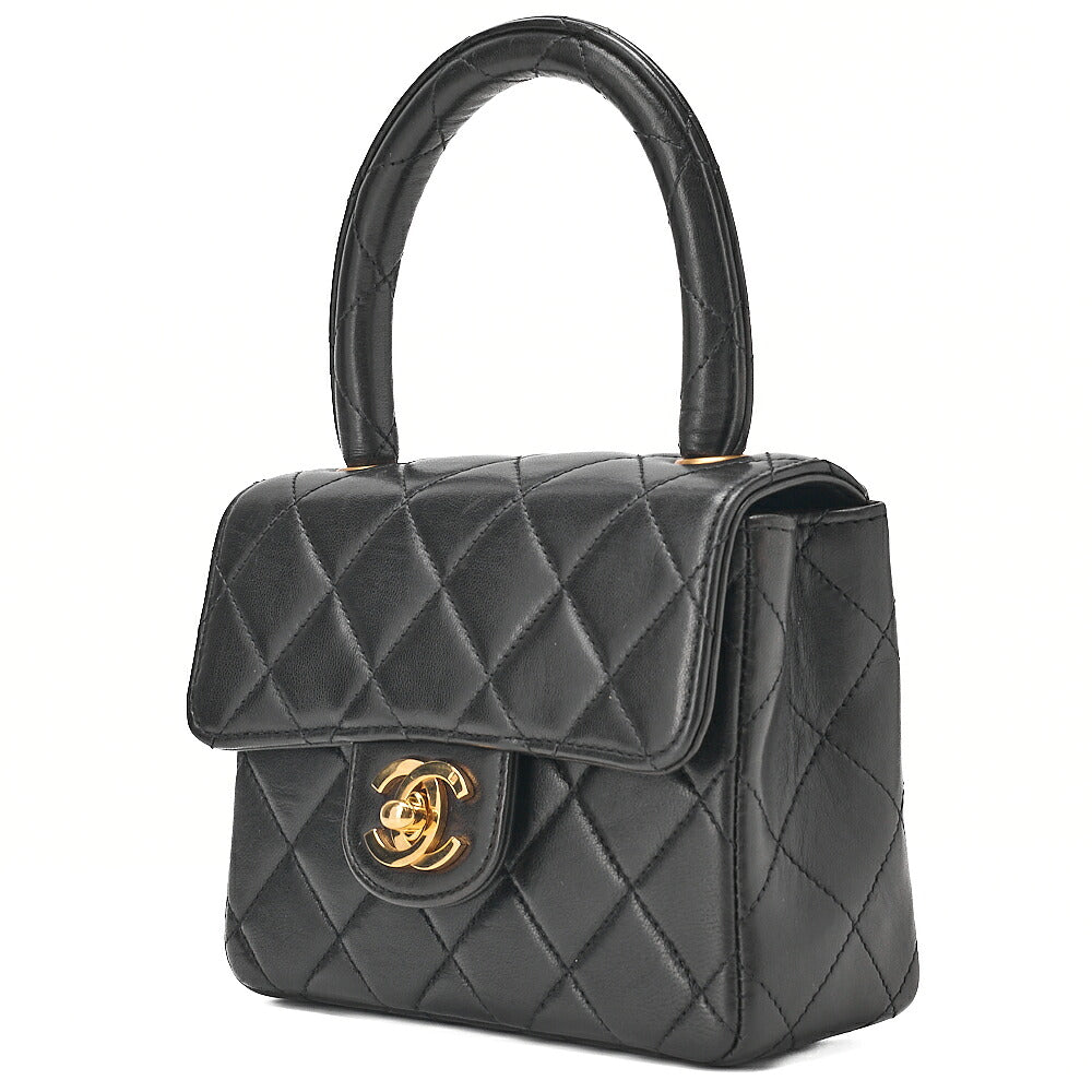 CHANEL Lambskin Minimat Telass? Parent-Child Bag Child Only Handbag Black Gold-Tone Hardware, Pre-Owned