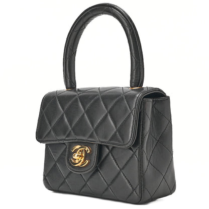 CHANEL Lambskin Minimat Telass? Parent-Child Bag Child Only Handbag Black Gold-Tone Hardware, Pre-Owned