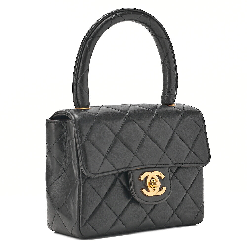 CHANEL Lambskin Minimat Telass? Parent-Child Bag Child Only Handbag Black Gold-Tone Hardware, Pre-Owned