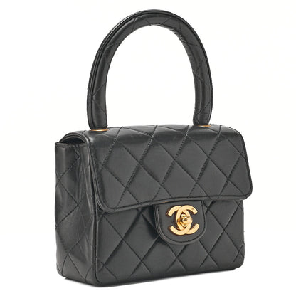 CHANEL Lambskin Minimat Telass? Parent-Child Bag Child Only Handbag Black Gold-Tone Hardware, Pre-Owned