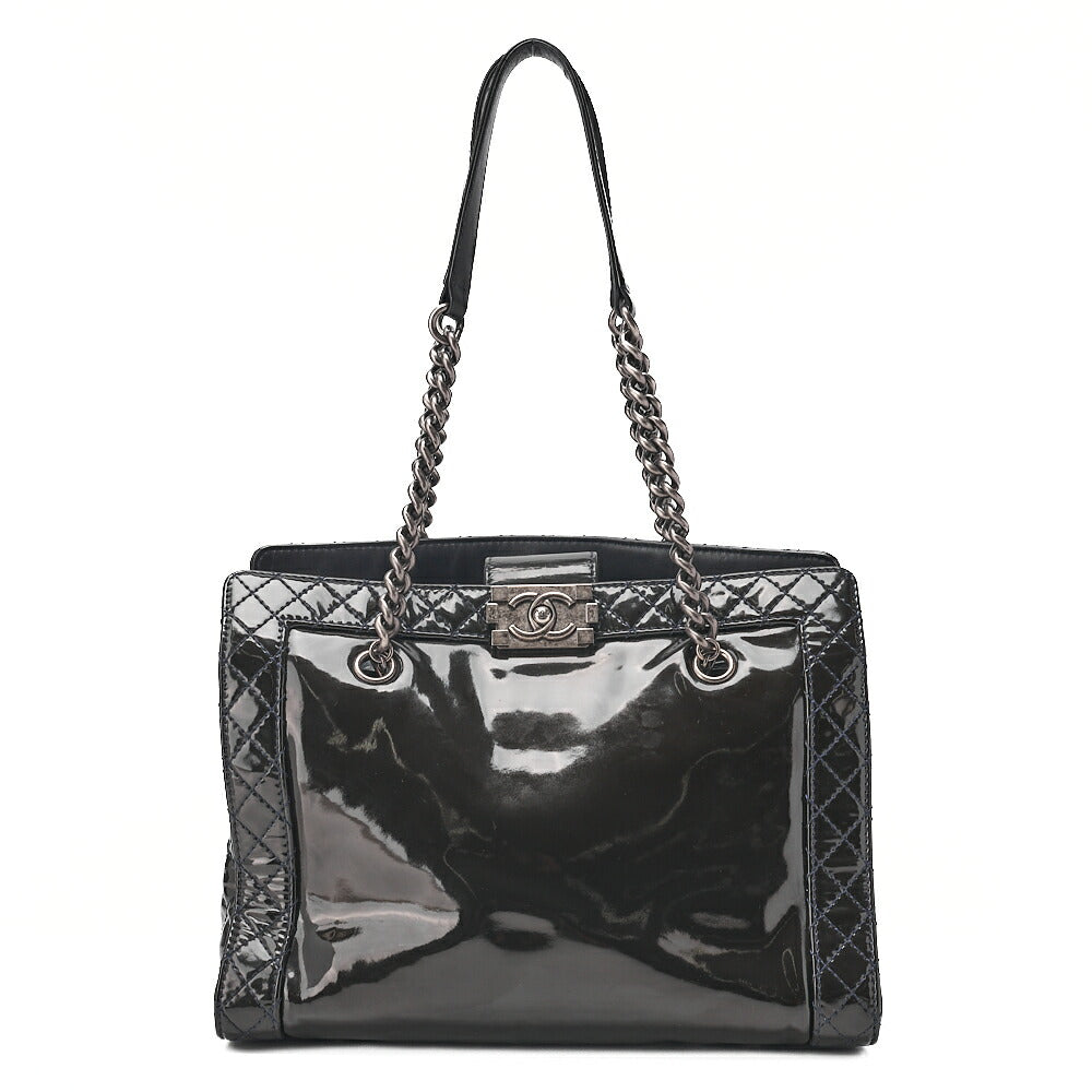 CHANEL Enamel Boy Chanel Chain Tote Bag Black Gunmetal-Tone Hardware, Pre-Owned