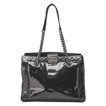 CHANEL Enamel Boy Chanel Chain Tote Bag Black Gunmetal-Tone Hardware, Pre-Owned