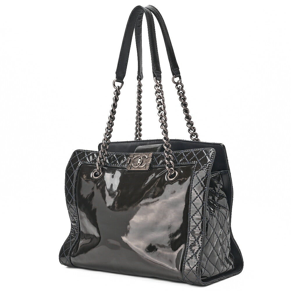 CHANEL Enamel Boy Chanel Chain Tote Bag Black Gunmetal-Tone Hardware, Pre-Owned
