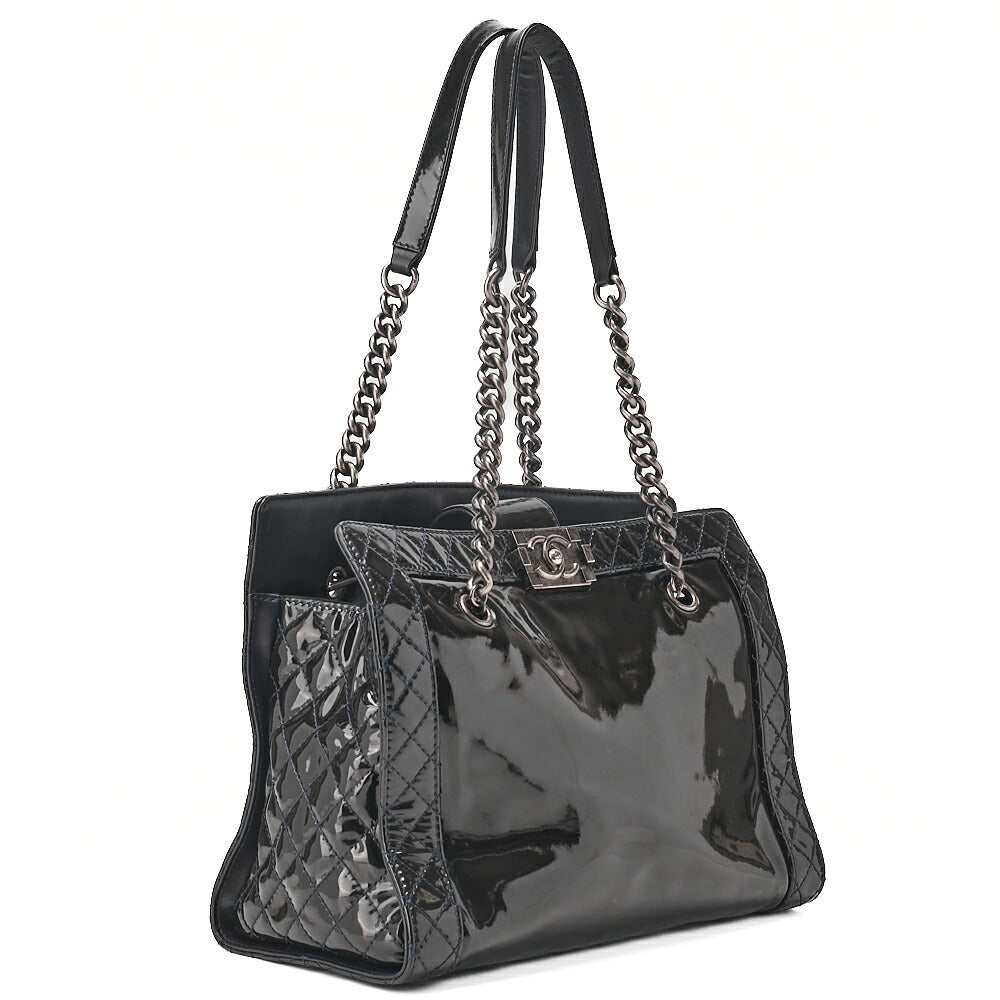 CHANEL Enamel Boy Chanel Chain Tote Bag Black Gunmetal-Tone Hardware, Pre-Owned