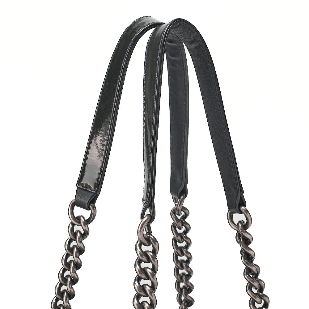 CHANEL Enamel Boy Chanel Chain Tote Bag Black Gunmetal-Tone Hardware, Pre-Owned