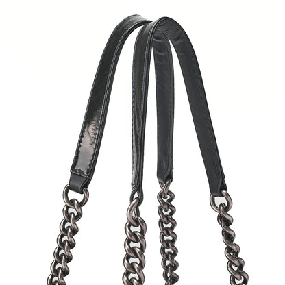 CHANEL Enamel Boy Chanel Chain Tote Bag Black Gunmetal-Tone Hardware, Pre-Owned