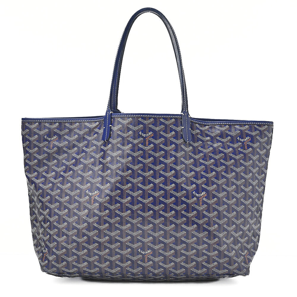 GOYARD Saint Louis PM Tote Bag Coated Canvas Navy Silver-Tone Hardware, Pre-Owned
