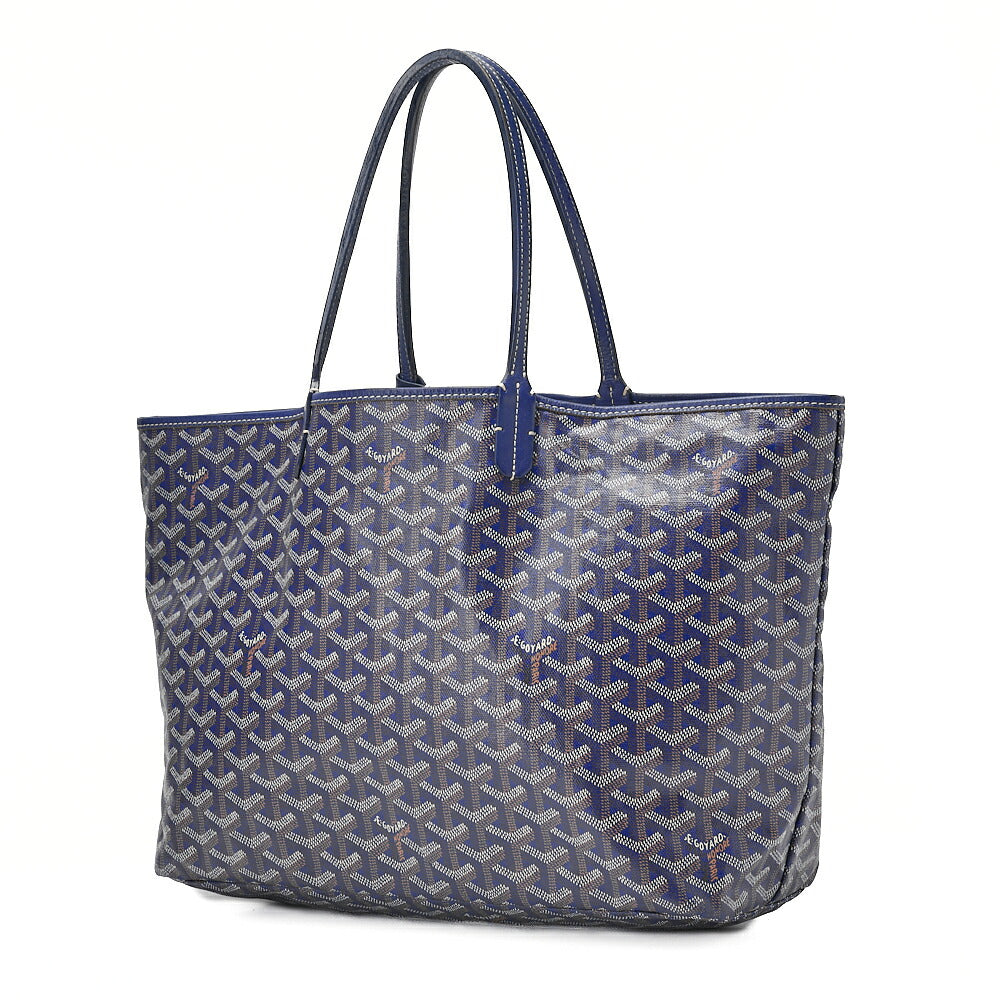 GOYARD Saint Louis PM Tote Bag Coated Canvas Navy Silver-Tone Hardware, Pre-Owned