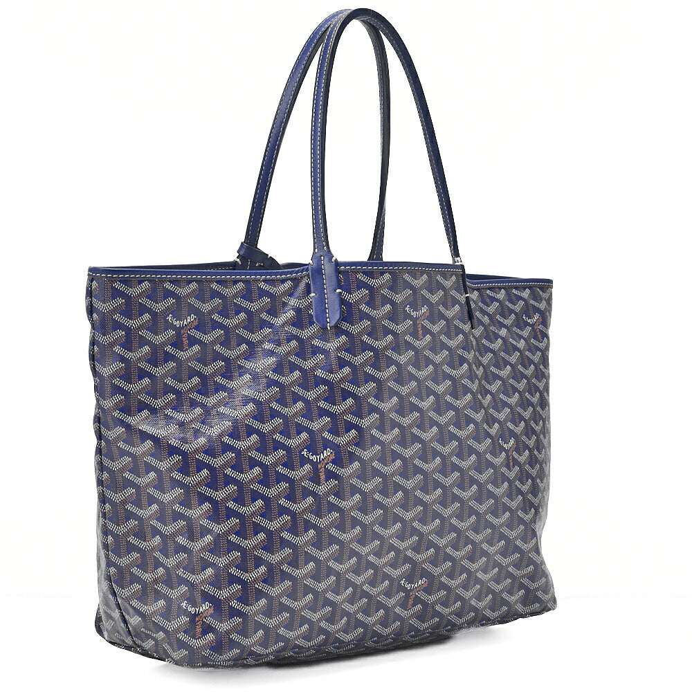 GOYARD Saint Louis PM Tote Bag Coated Canvas Navy Silver-Tone Hardware, Pre-Owned