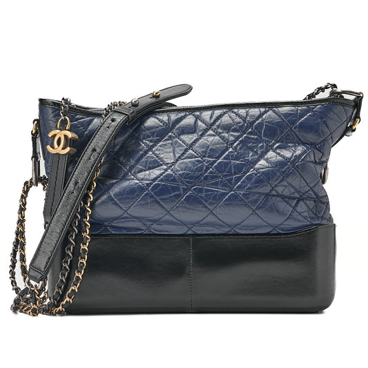 CHANEL Vintage Calf Gabrielle du Chanel Large Chain Shoulder Black X Navy Gold x Silver-Tone Hardware, Pre-Owned