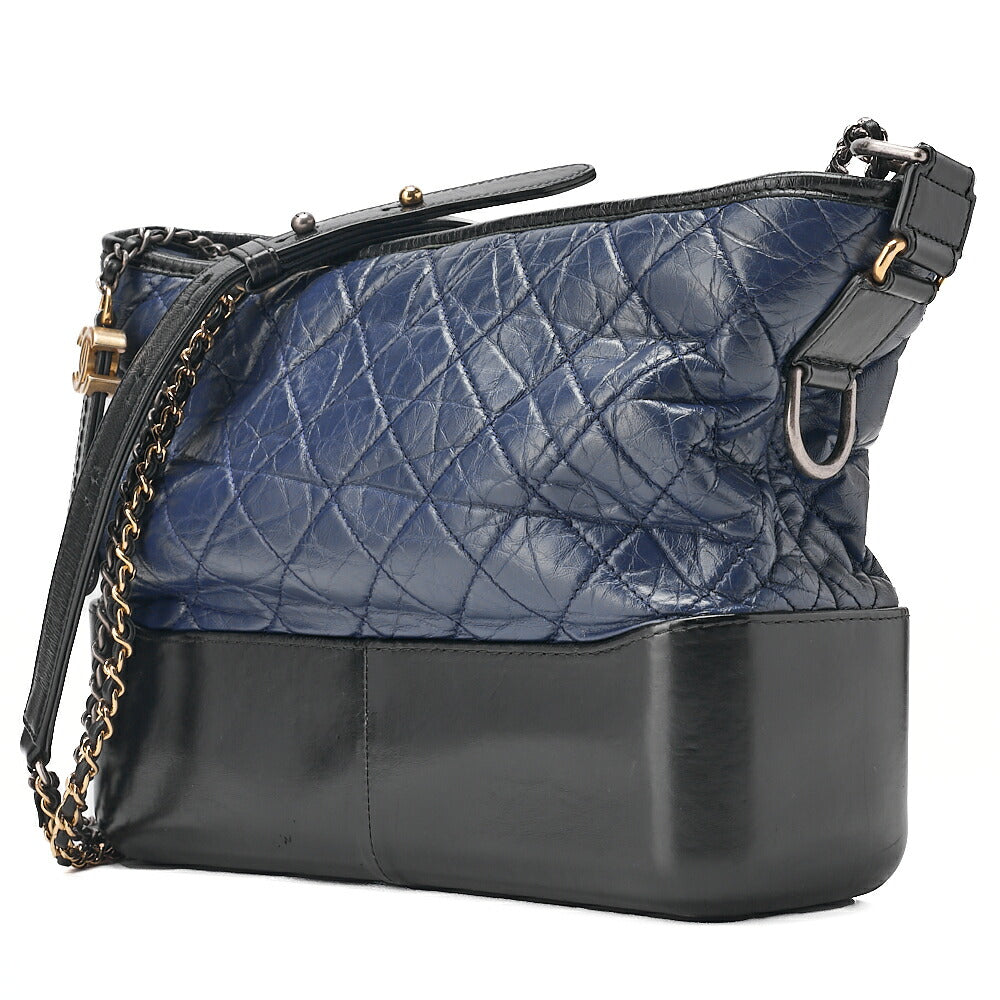 CHANEL Vintage Calf Gabrielle du Chanel Large Chain Shoulder Black X Navy Gold x Silver-Tone Hardware, Pre-Owned